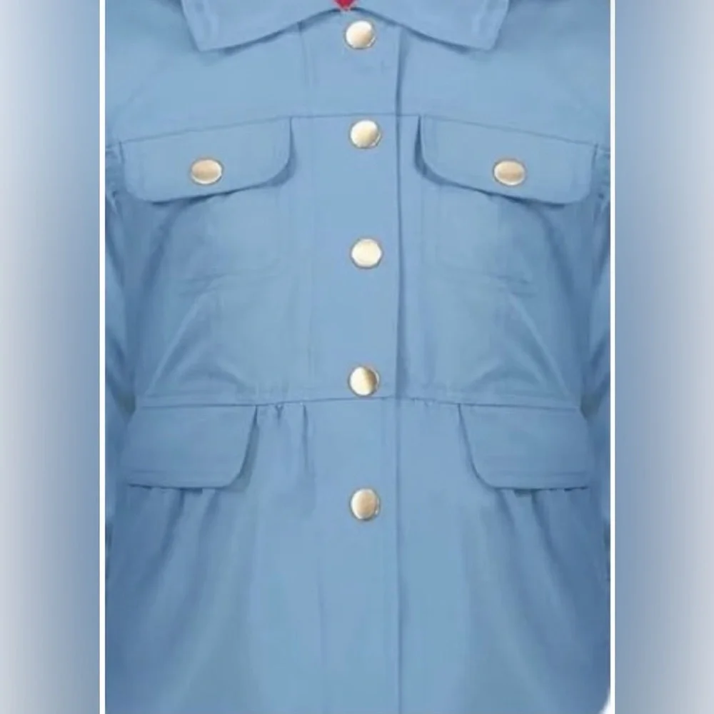 London Fog Light Blue Hooded Raincoat with Patterned Lining
